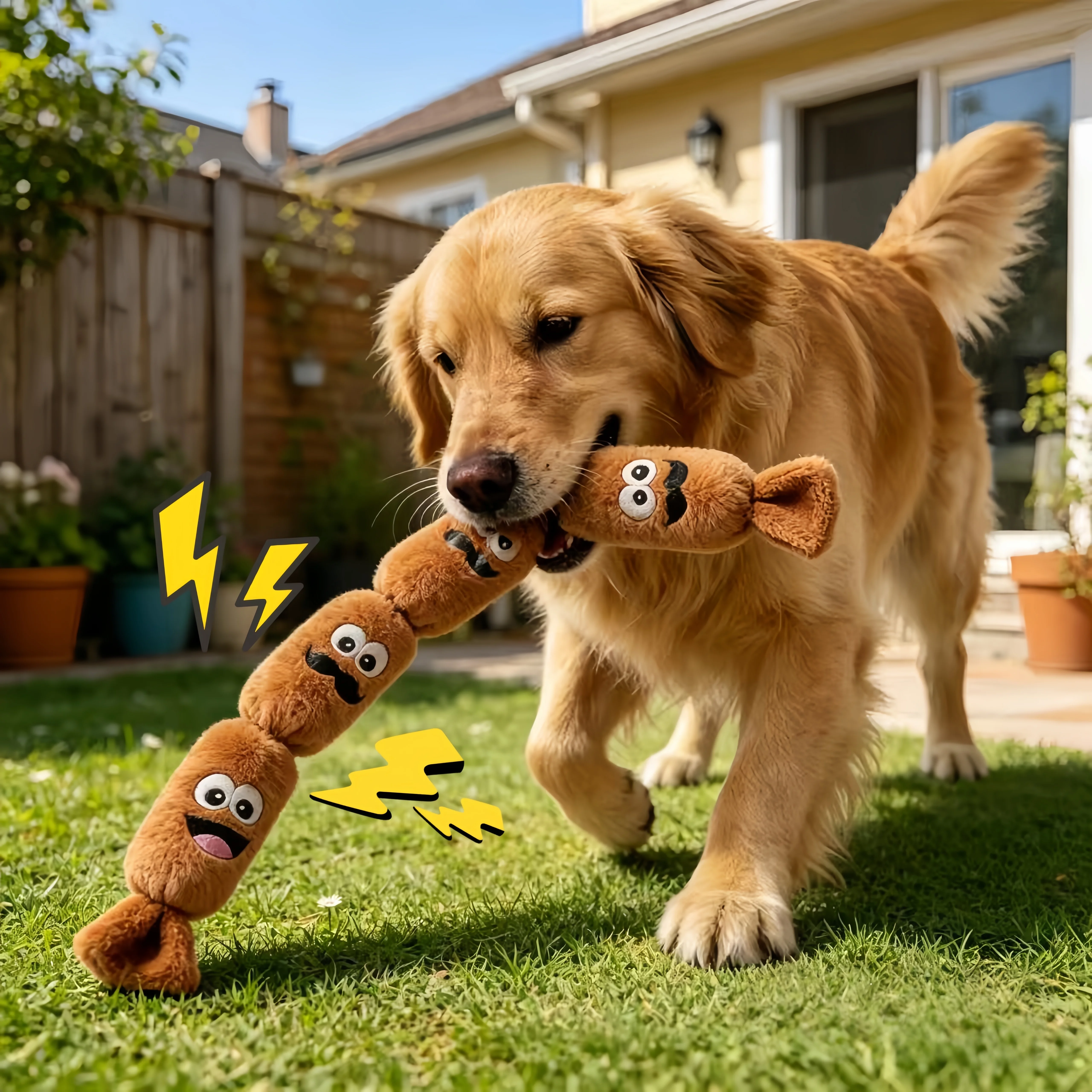 Dog Toy Sausage Plush Chew Toy for Dogs Press-To-Squeak with BB Sound Durable Chew-Resistant 1005012161804414