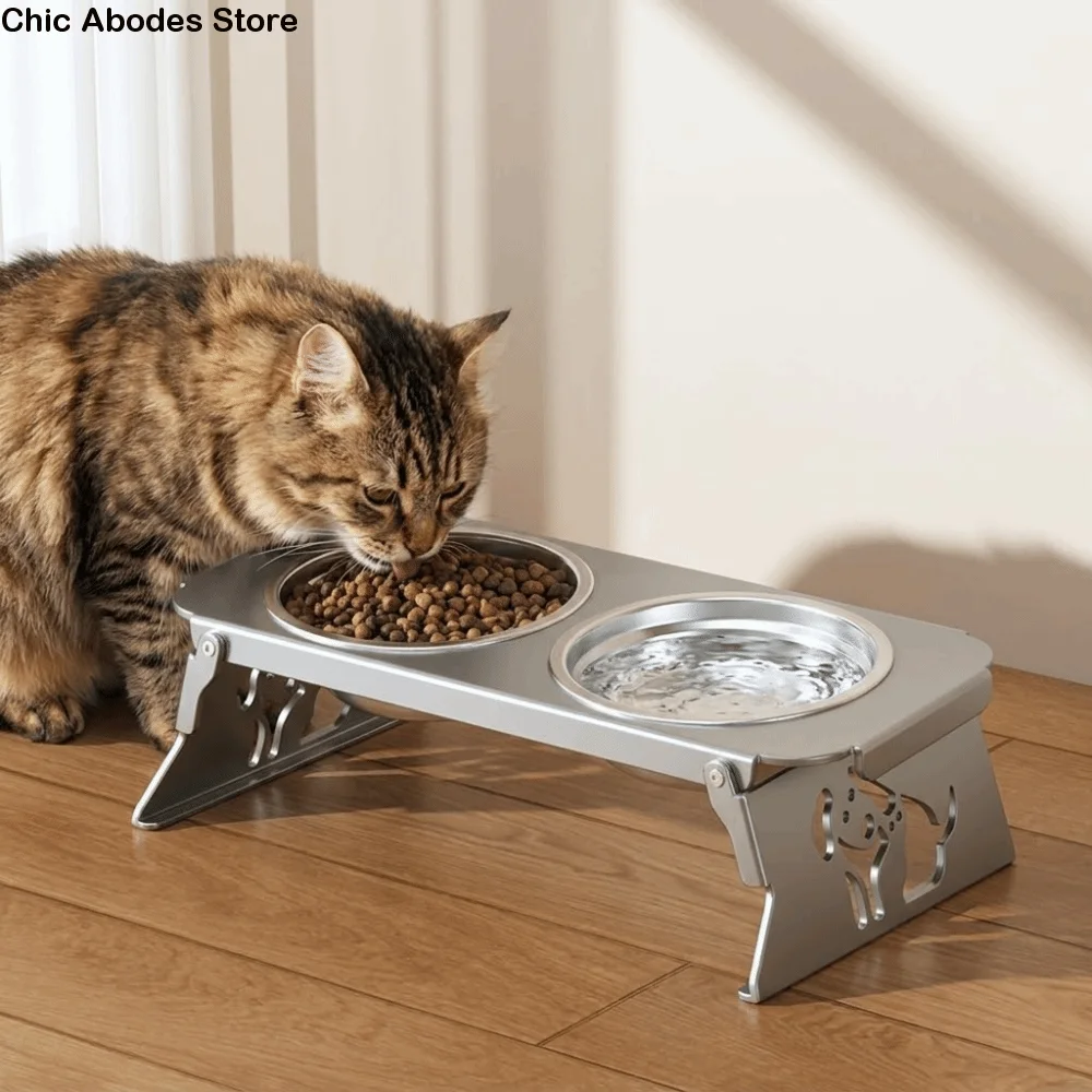 Dog Bowl Foldable Raised Pet Feeder Removable Non-Slip Double Anti-Flip Water Food Elevated Cat 1005012163996356