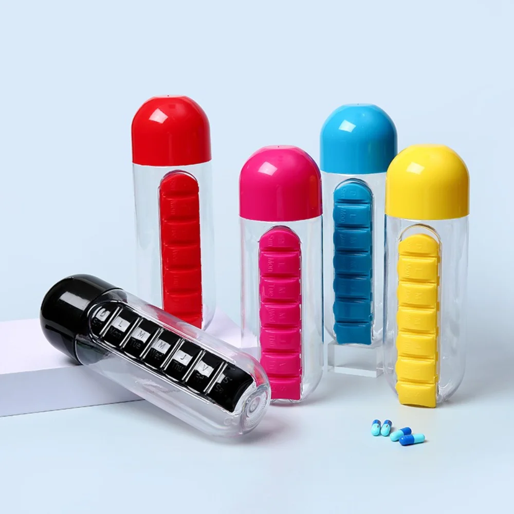 New Hot Weekly Pill Organizer Water Bottle 2 in 1 Large Capacity Portable Medicine Dispenser 1005012165004635