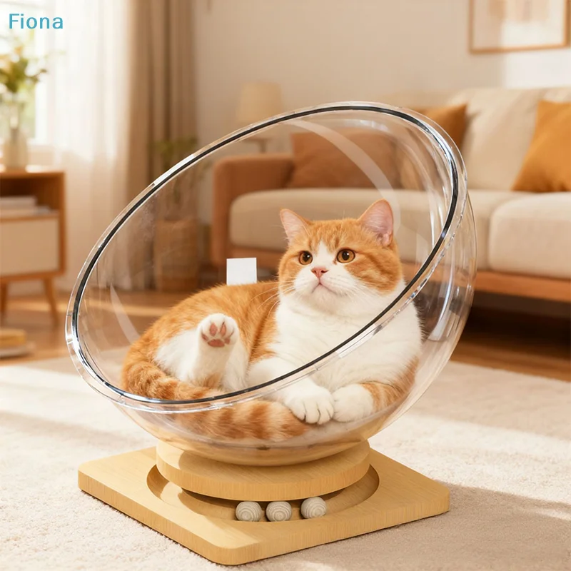 Transparent Cat Bed, Rotating Cat Nest with Interactive Toy Balls for Medium Cats (42cm) 1005012166069374
