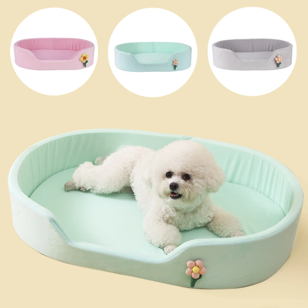 Summer Cool Round Elastic Dog Bed Cat Cushion Basket Soft Windproof Thickened Pet Sofa Ice Silk 1005012168763197