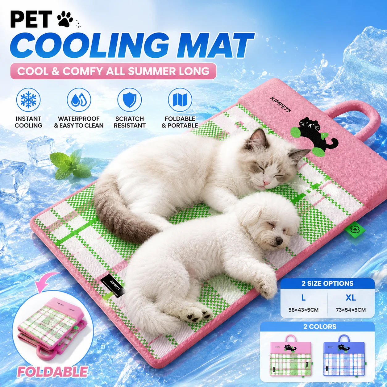 Summer Cooling Pet Mat with Headrest Double-Sided Pet Bed Waterproof Portable Easy Clean Sleeping 1005012169328501