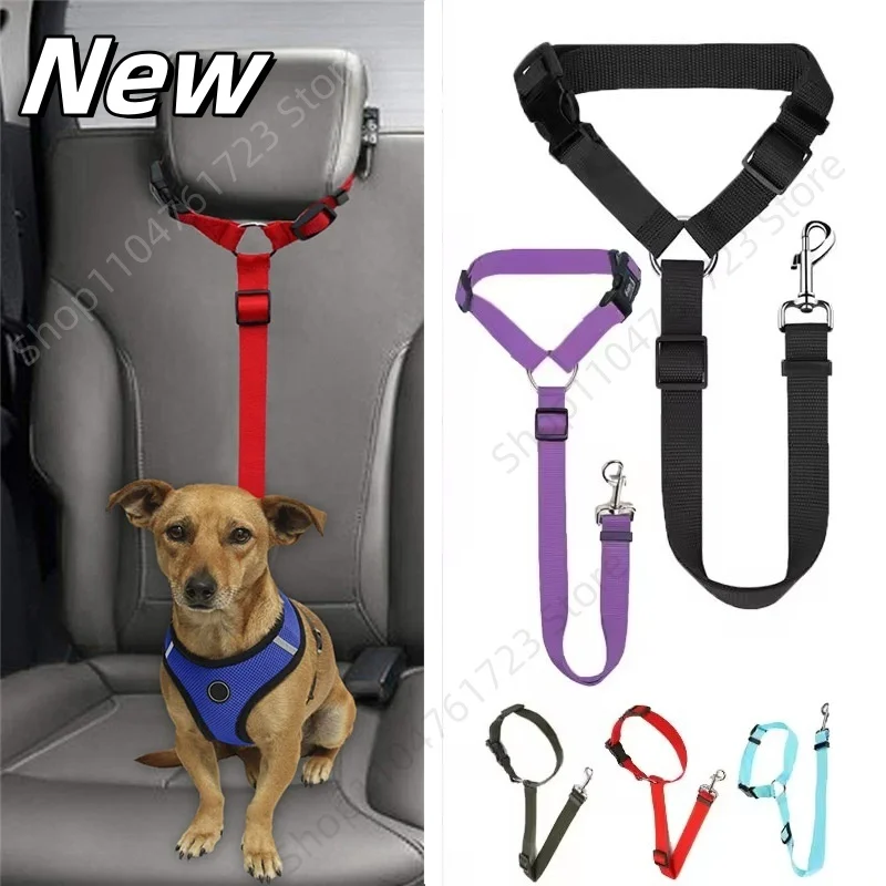 Solid Color Two-In-One Pet Car Seat Belt Backseat Safety Belt Adjustable Dogs Harness Collar (1Pcs) 1005012170390427