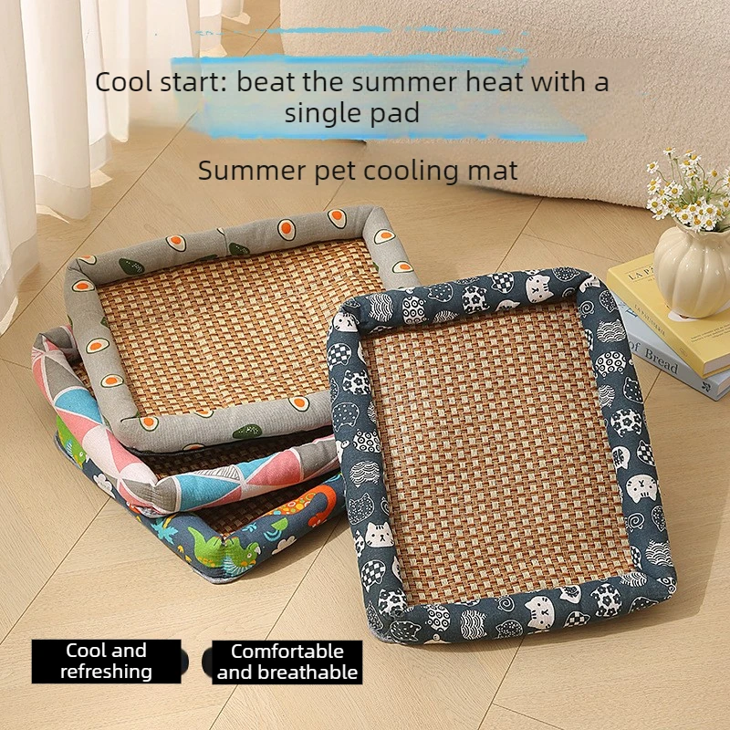 Dog Cooling Bed Summer Pet Mat Breathable Square Rattan Pad Universal All Season Pet Supplies 1005012171810138