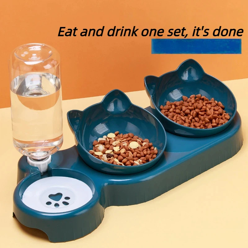 Pet Cat Bowl Double Bowl Cervical Protection Automatic Water Feeder Anti-Tipping Dog Food Bowl Pet 1005012173150063