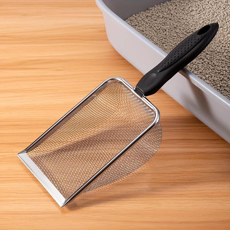 Black Handle Stainless Steel Sand-Sifting Cat Litter Scoop - Small Pet Sand Cleaning Scoop (1 Pc) 1005012174144787