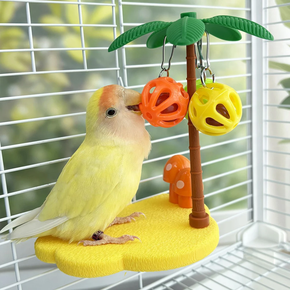 Tropical Bird Perch Platform Bell Ball Palm Tree Interactive Toy Budgie Cockatiel Enrichment 1005012175366764