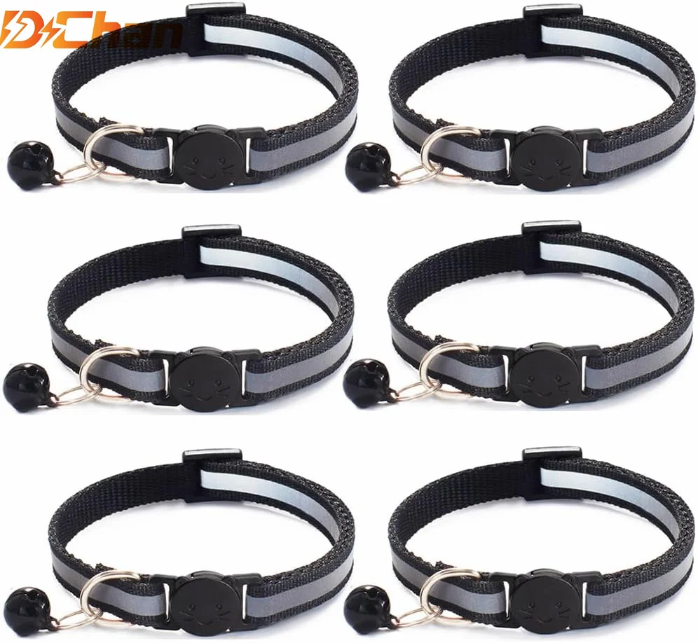Reflective Cat Collar with Bell Adjustable19-32cm Breakaway and Safe Collars for Cats (6 Pack) 1005012179994611