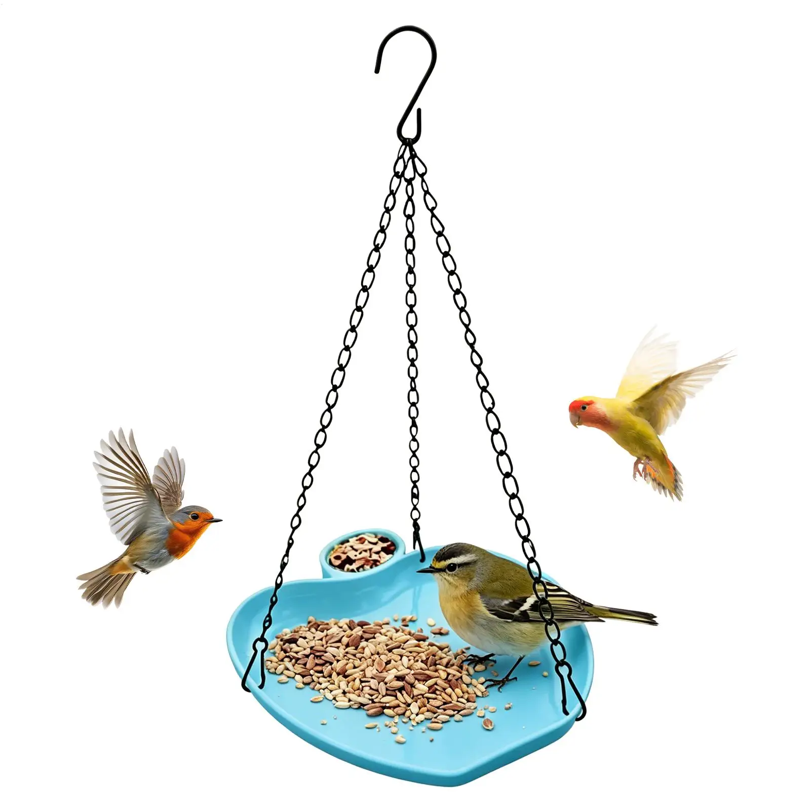 Bird Feeder Hanging Bird Feeding Tray with Fountain Outdoor Bird Drinking Bird Hook Chain 1005012182923300