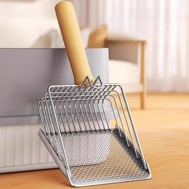 Cat Litter Shovel Wood Handle Metal Scooper with Hook Portable Stainless Steel Sifting Kitten 1005012184853365