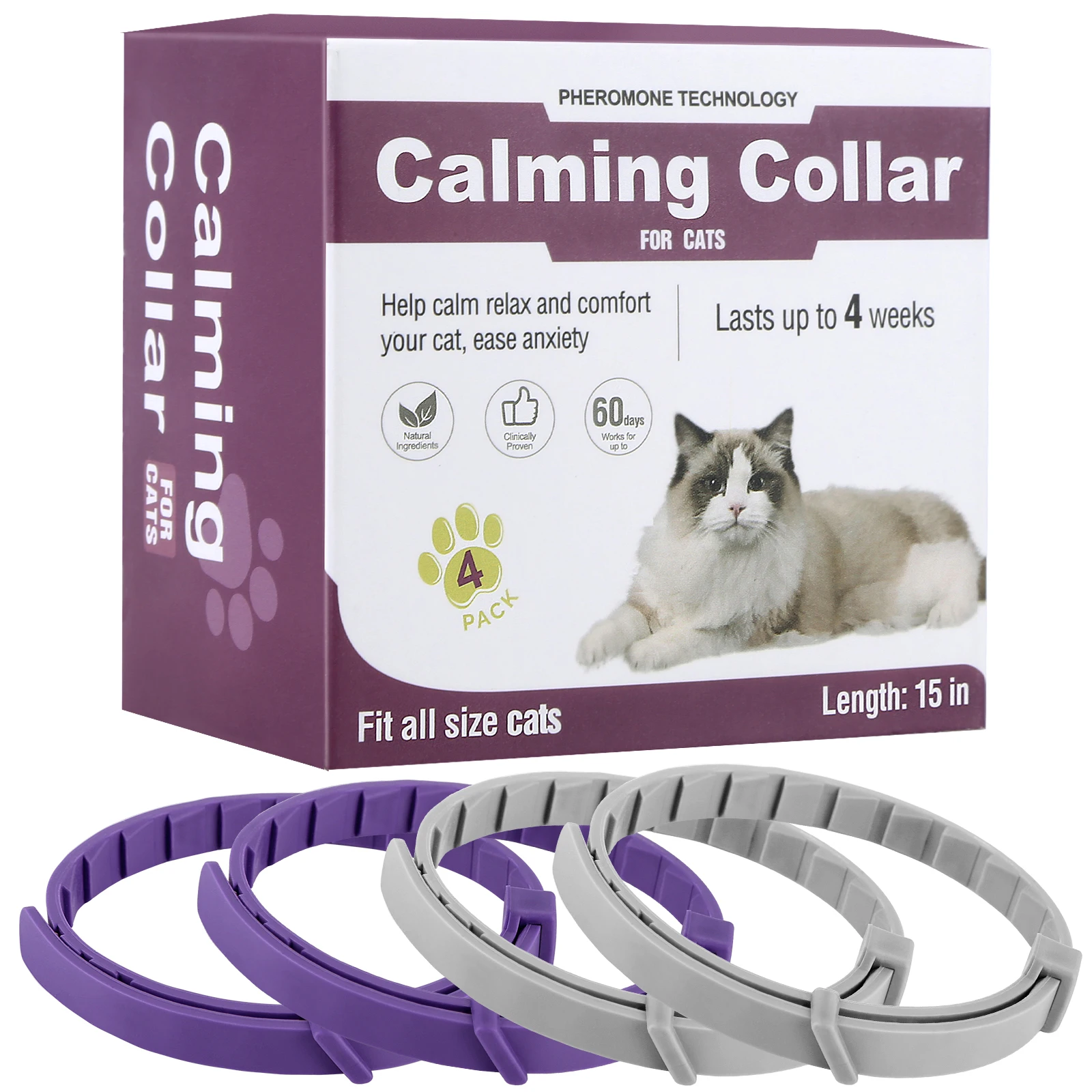 Cat Calming Collar Soothing Collar Anti- Cat Pheromone Collar Helps with Aggression Comfort (4Pcs) 1005012186836750