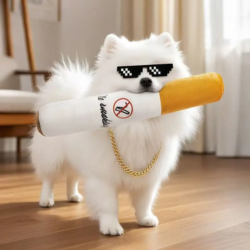 Funny Cigarette Shaped Dog Plush Toy Simulation Squeaky Pet Toy Chew Resistant Interactive Teeth 1005012186840526