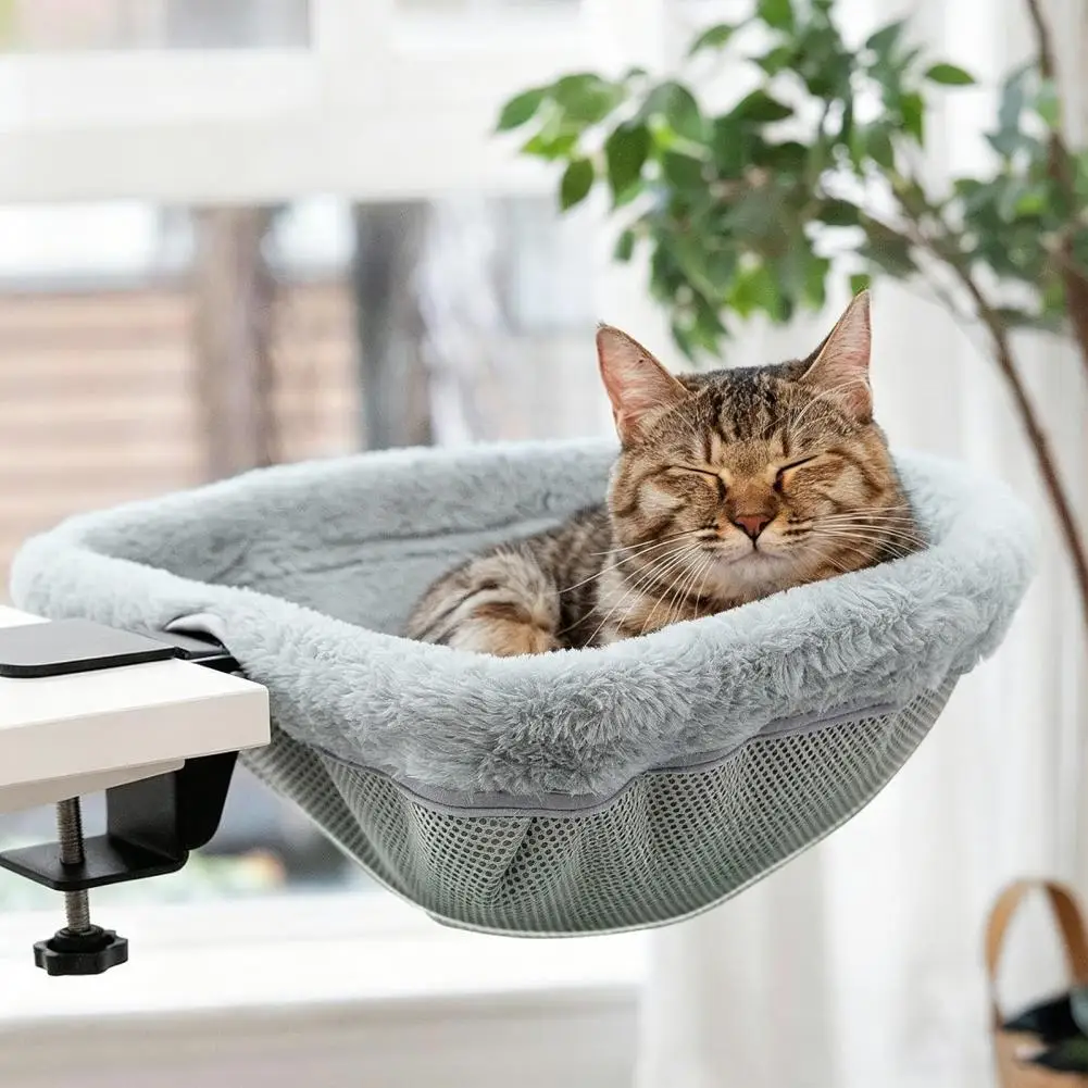 Plush Cat Bed Desk Side with C-Clamp Foldable Hammock Perch Heavy Duty Table 1005012188624475