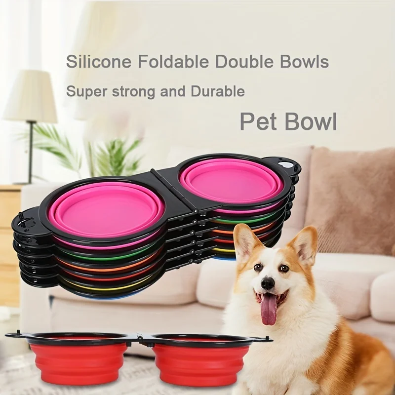 Portable Pet Folding Bowl, Outdoor Dog Double Bowl for Water and Food Sharing, Cat Bowl 1005012190093891