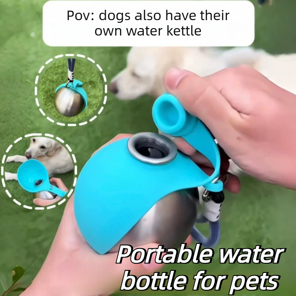 Dog Water Bottle with Removable Silicone Bowl, 285ml Stainless Steel Construction 1005012191435744