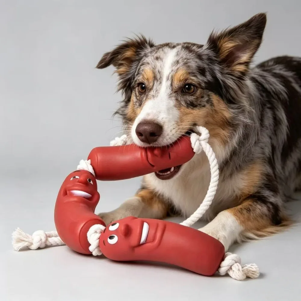 Cute Funny Sausage Dog Rope Toy Interactive Tug of War Toy for Small Medium Dogs 1005012193777009