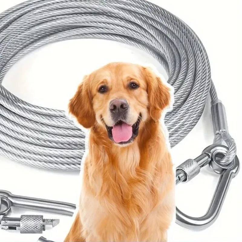 Double-Headed Dog Tie Out Cable Leash Raction Rope with Metal Buckle Steel Wire Outdoor Camping 1005012193987009