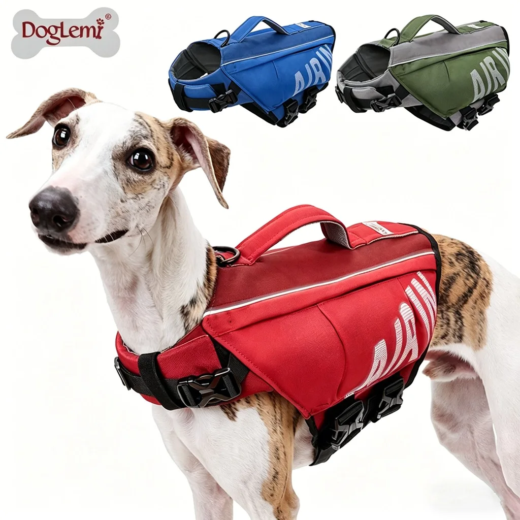 Dog Life Jacket with Airbag & Reflective Strips, Adjustable Dog Vest for Swimming Safety 1005012195950094