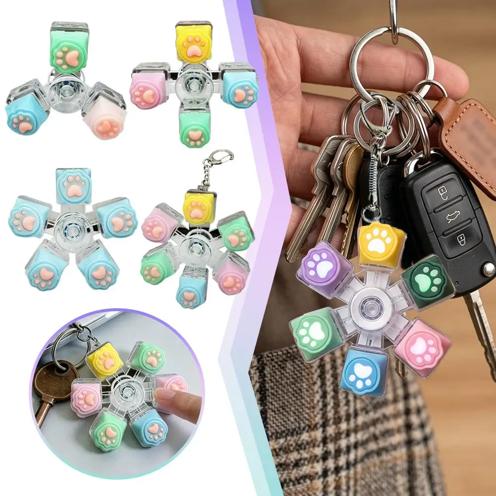 Cute Cat Paw Clicker Fidget Spinner Keychain, LED Light Glowing Stress Relief Toy 1005012199776479