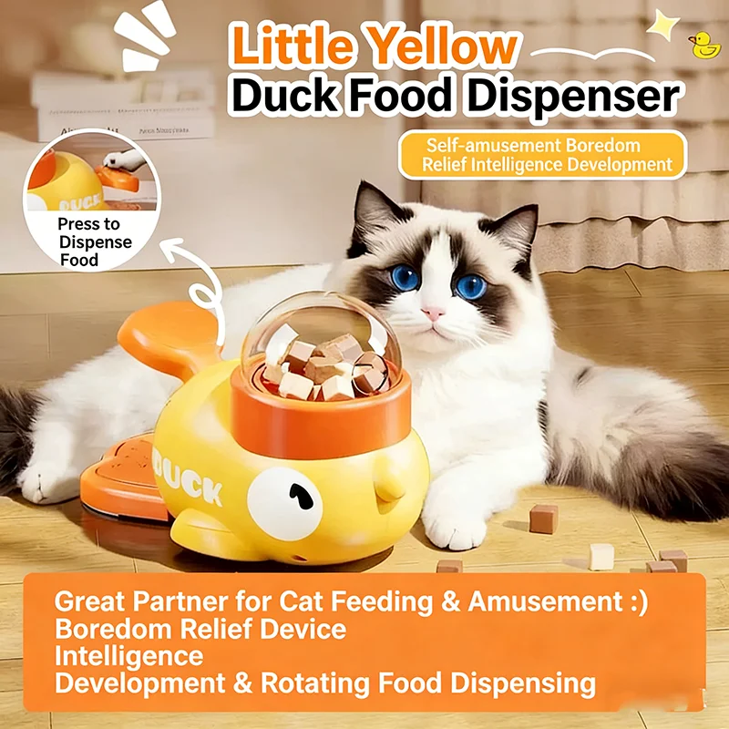 Little Yellow Duck Treat Dispenser Cat Dog Toy Self Play Boredom Relief Interactive Launcher IQ 1005012200050193