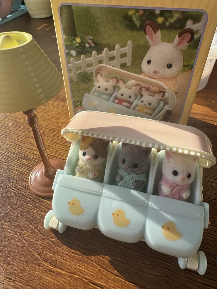 Sylvanian Families Floral Cat Stroller Triplets Baby Panda Elephant Rabbit Mini Fairy Tale 1005012200317199