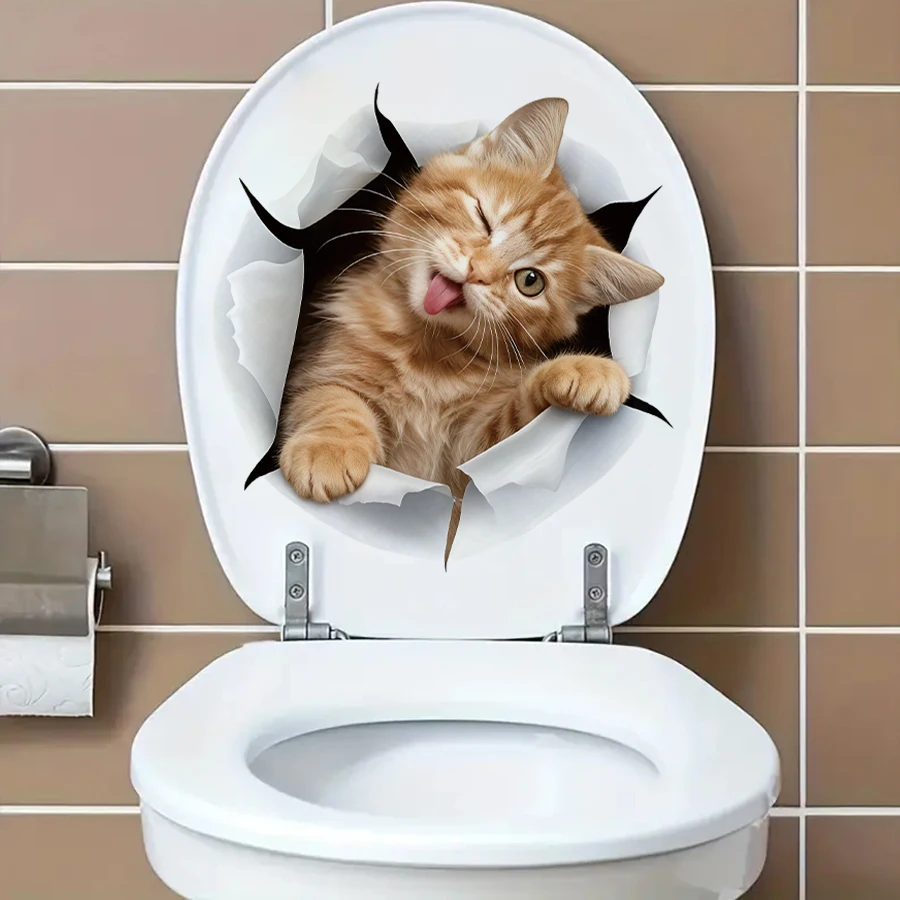 Cat Toilet Sticker Funny Bathroom Wall Decal Cute Animal Vinyl Removable Waterproof Home Decor (1Pc) 1005012201265437
