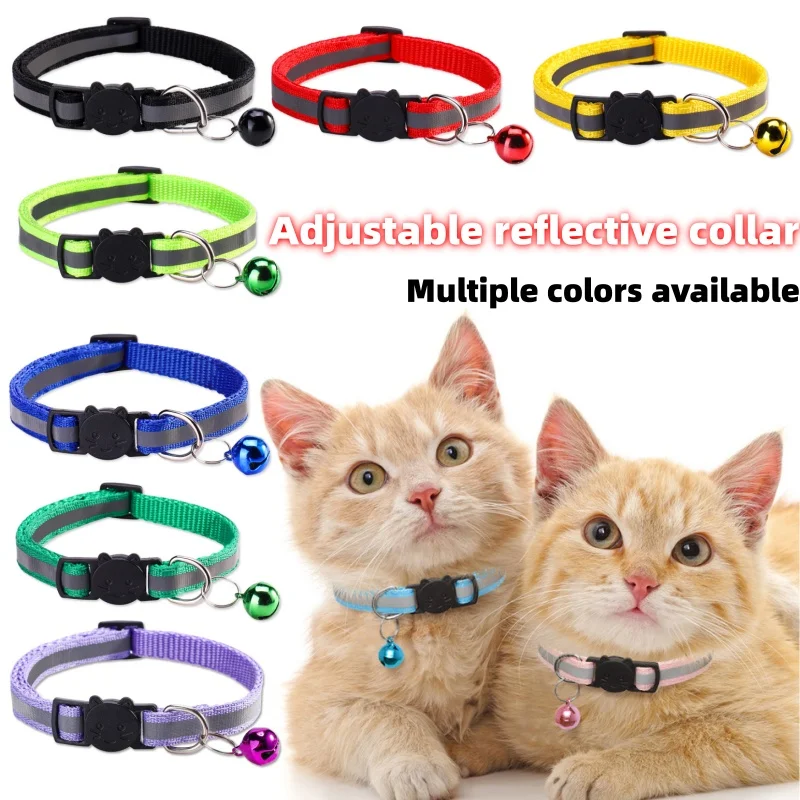 Reflective Breakaway Cat Collar with Bell Safety Buckle Adjustable Kitten Collar Fashion Pet 1005012202901605