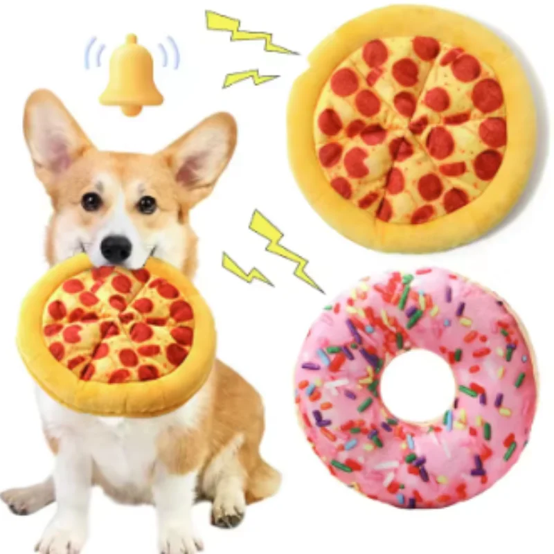 Plush Pizza Shaped Dog Toy Squeaky Sound Pet Chew Toy for Small to Large Dogs Puppy Teeth Cleaning 1005012203720677