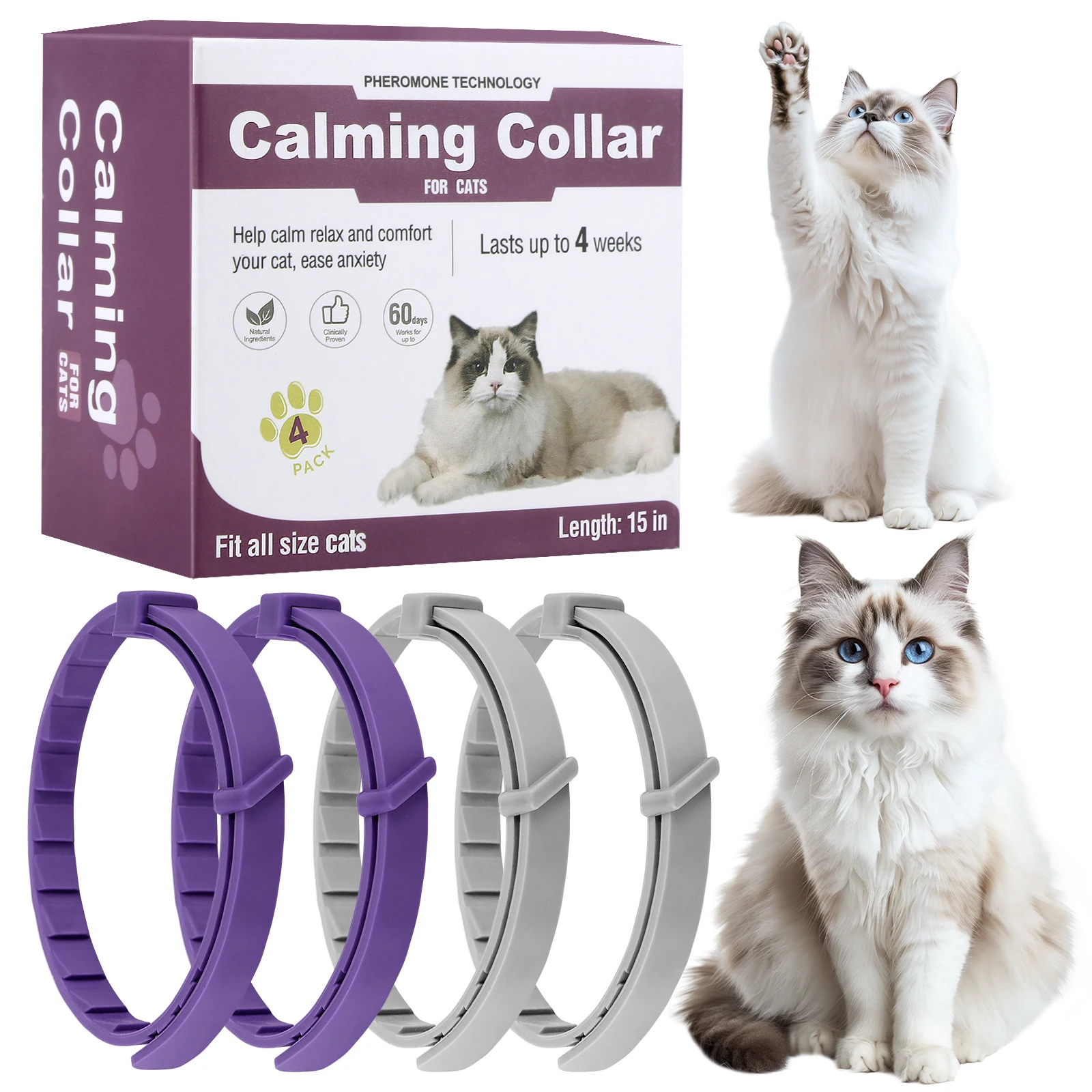 Cat Calming Collar Relieve Anxiety Dog Pheromone Collar Waterproof Adjustable Pet Collars (4Pcs) 1005012204616168