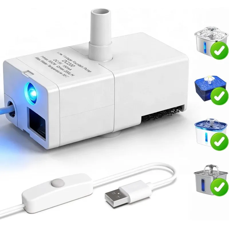 A19f-Pet Water Fountain Replacement Pump for VEKEN 50Oz & 95Oz Cat/Dog Fountains USB Silent 1005012204881504