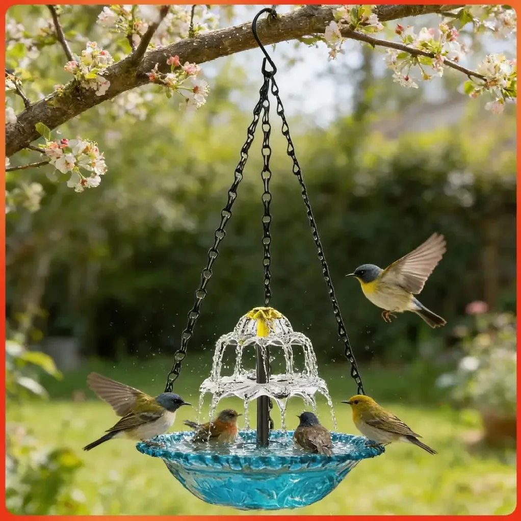 Bird Feeder Hanging Bird Bath with Fountain Outdoor Bird Drinking Tray with Hook for Garden 1005012206899561