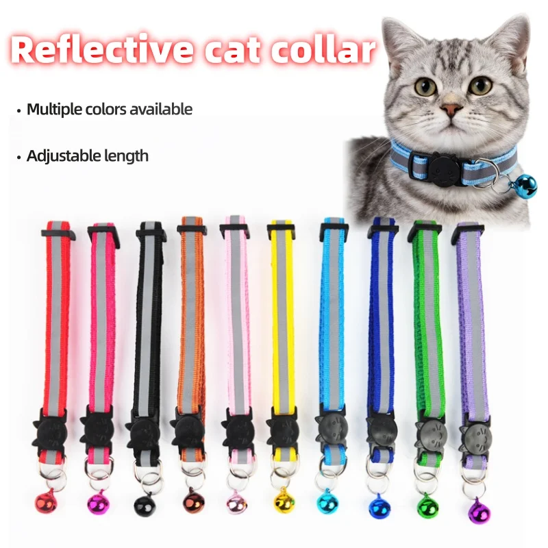 Adjustable Reflective Cat Collar Breakaway Safety Buckle with Bell Cute Fashion Kitten Collar Pet 1005012207146600