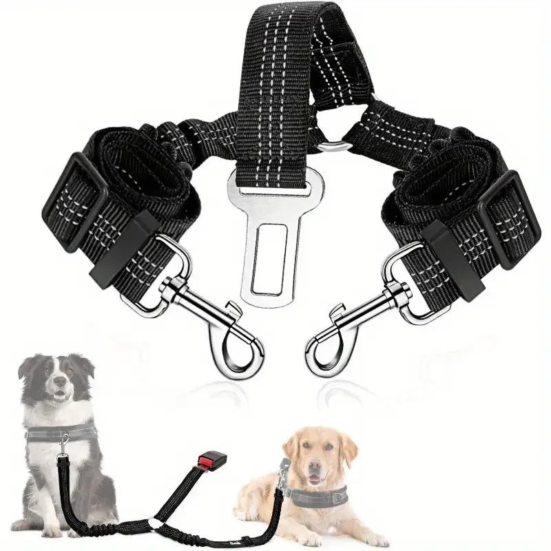 Pet Car Safety Belt Leash One Drag Two Dog Rope Large Dogs Anti-Collision, Dog Car Safety Harness 1005012208032531