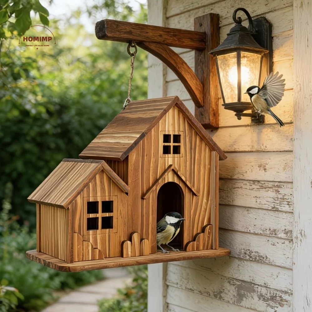 Bird Cages Rainproof Wooden House Handmade Decorative Villa Ventilation Hanging Birdhouse Deck Yard 1005012208471165