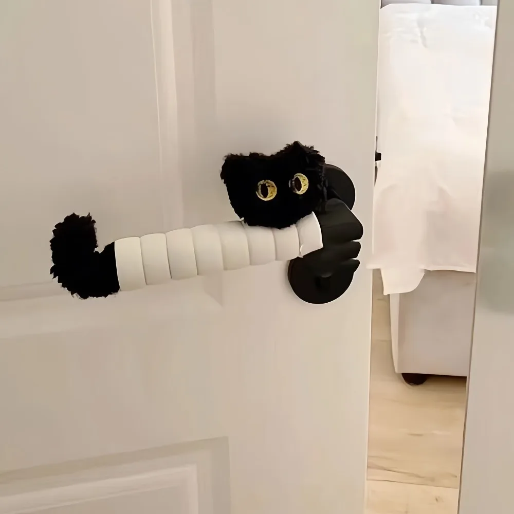 Cute Black Cat Door Handle Cover Anti-Static Anti-Collision Protector Soft Plush Themed Door (2pcs) 1005012209038357