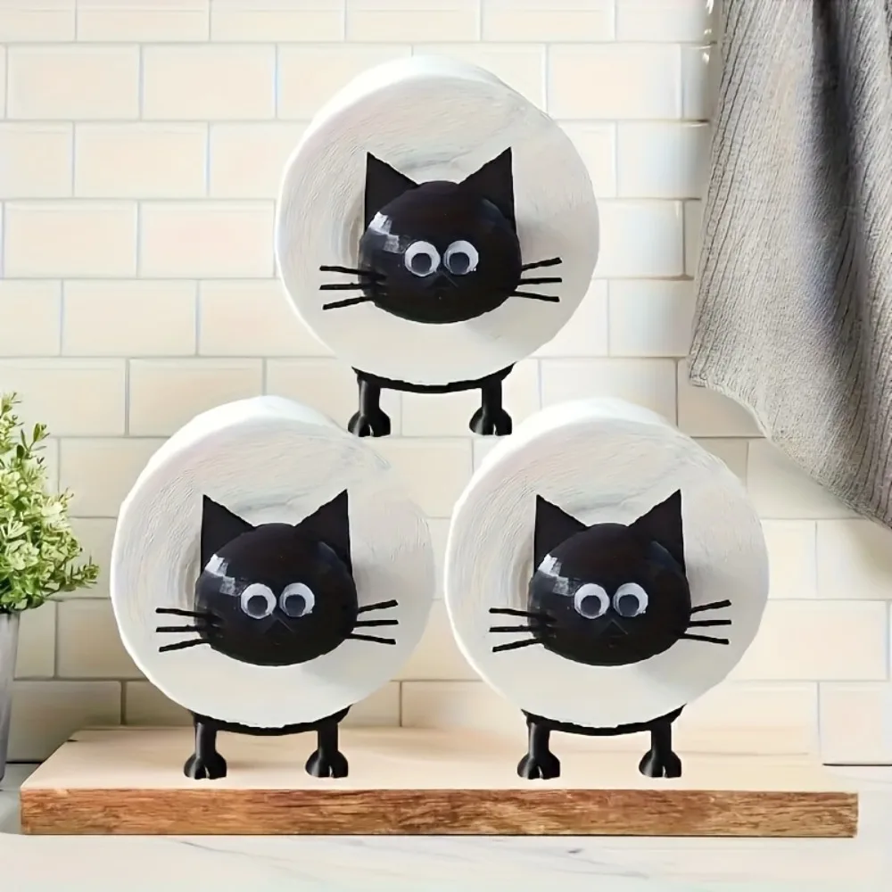 Cute Black Cat Toilet Paper Holder Freestanding Bathroom Tissue Roll Stand with Base Funny Cat 1005012209534401