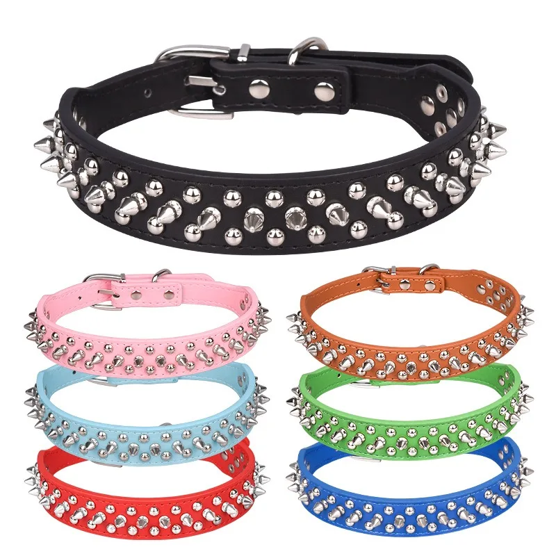 Pet Collars for Small Dog Cat Adjustable Leather Pet Dog Collar Neck Strap Supplies PU Leather Punk 1005012209708457
