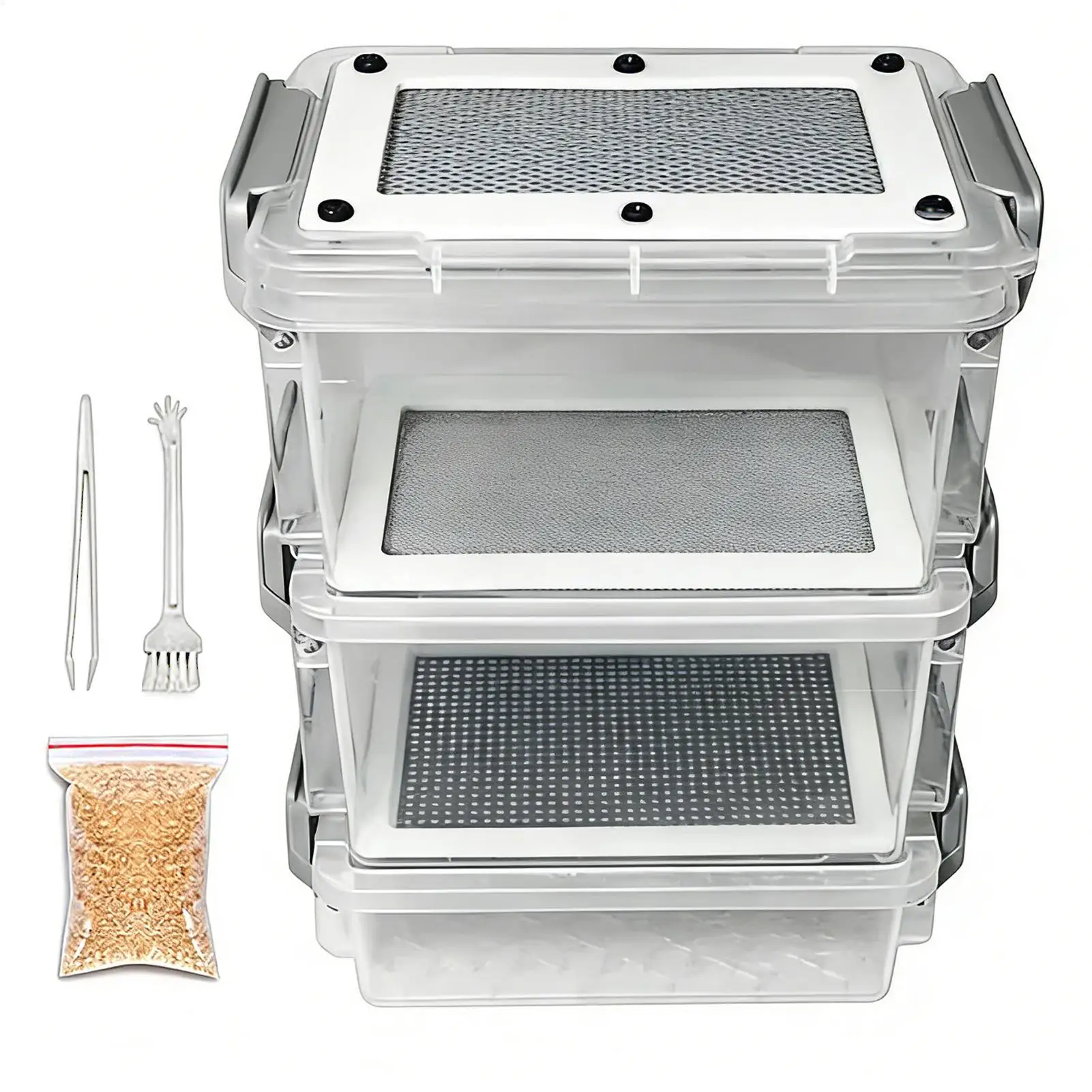 Mealworm Breeding Kit 3-Layer Silkworm Feeder Bin Corn Worm Breeder Box for Pet Parents Animal 1005012209870262