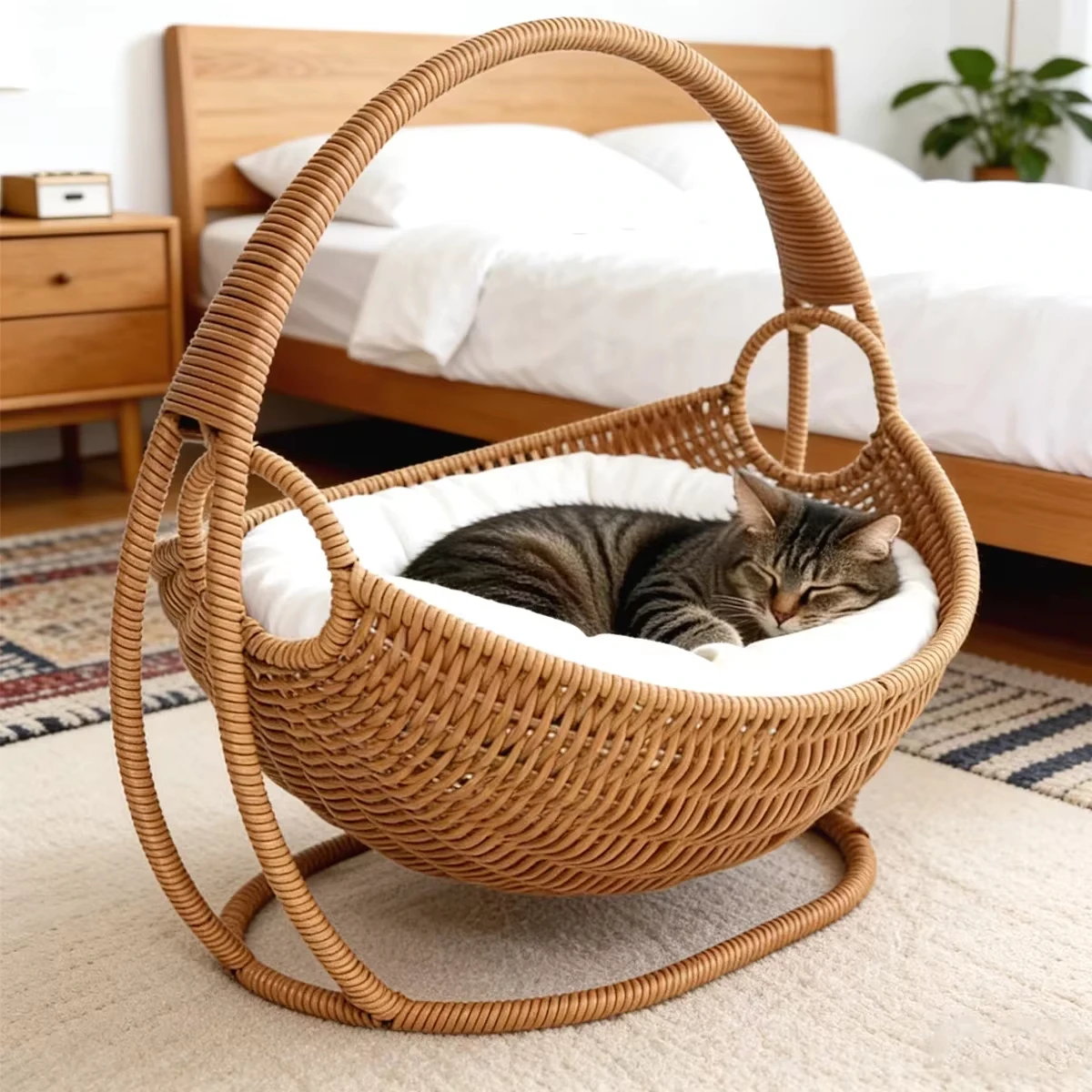 Faux Woven Cat Bed Semi Enclosed Cat Cave Bed Waterproof Indoor Cat House Basket Style Pet Bed 1005012210606202
