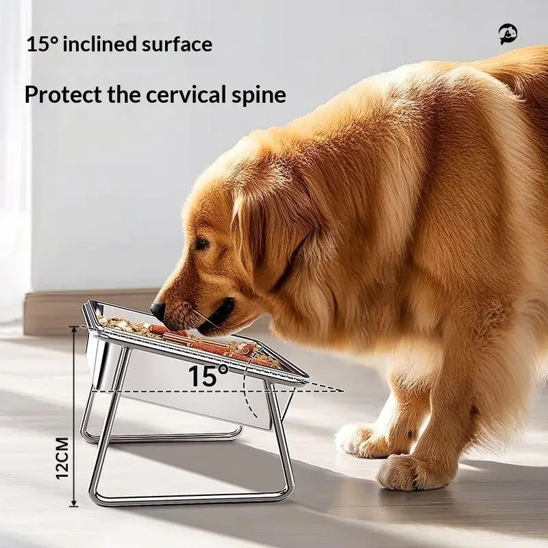 Dog Bowl Large Capacity Stainless Steel 15° Tilted Raised Design Neck Guard Healthy Feeding 1005012210770735