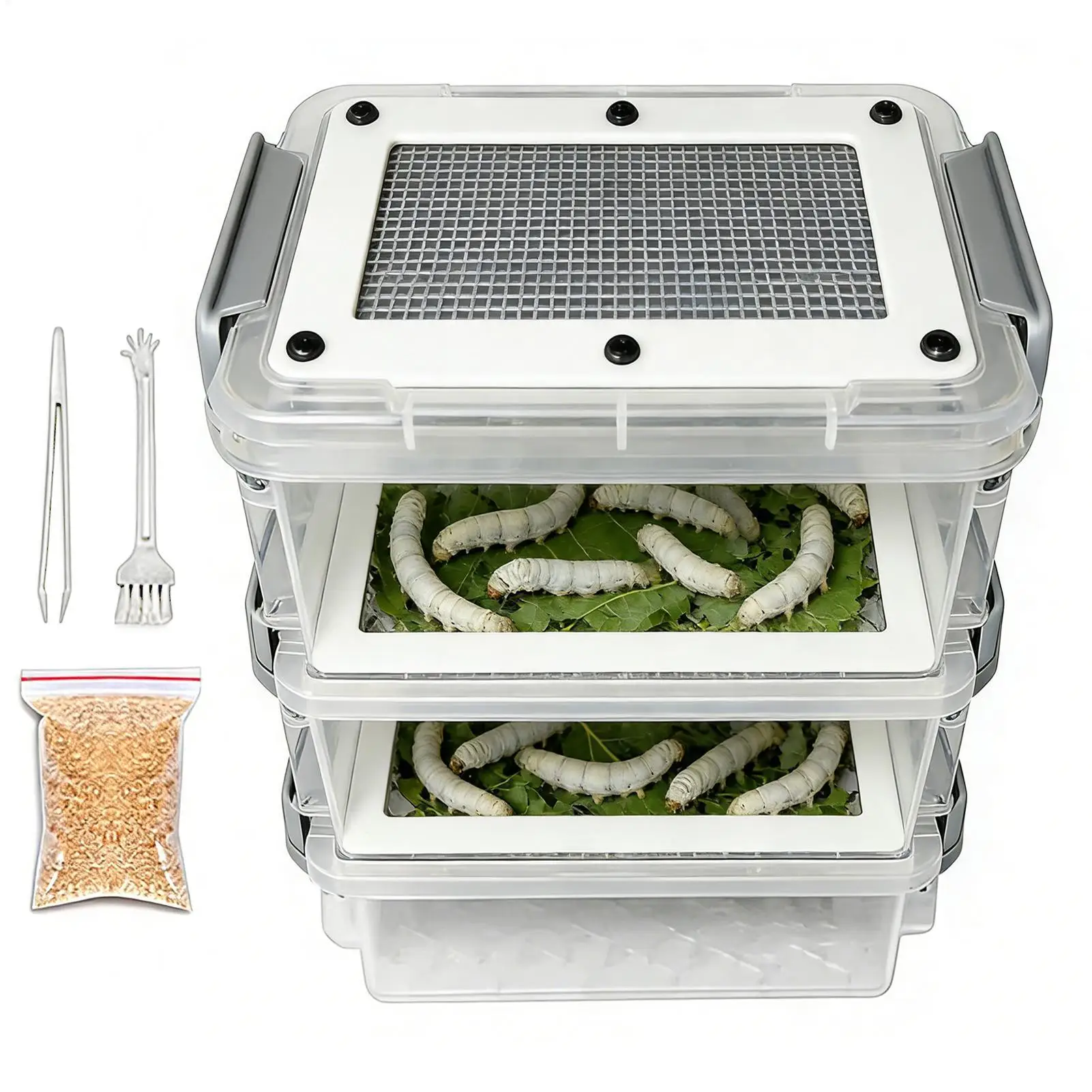 Mealworm Breeding Kit 3-Layer Silkworm Feeder Bin Corn Worm Breeder Box for Pet Parents Animal 1005012211124598