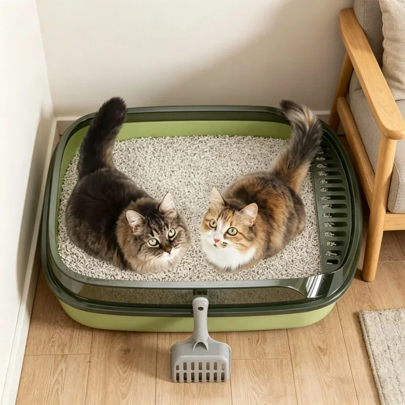 Semi-Enclosed Splashproof Cat Litter Box Pet Toilet Sandbox Tray Cleaning Basin Bedpan for Indoor 1005012211433362