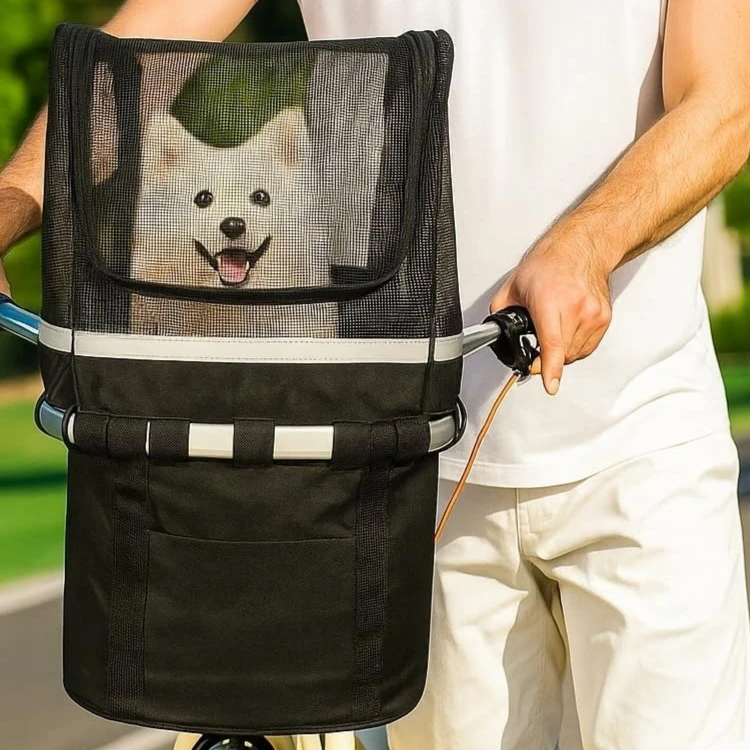 Bike Basket Cover for Cats & Dogs Removable Full Zip Opening Pet Bike Carrier Cover Breathable Mesh 1005012211707472