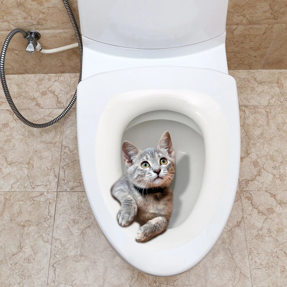 Cute Toilet Cat Wall Stickers Bathroom Decoration Wallpaper Funny Toilet Self-Adhesive Mural Home 1005012211913607