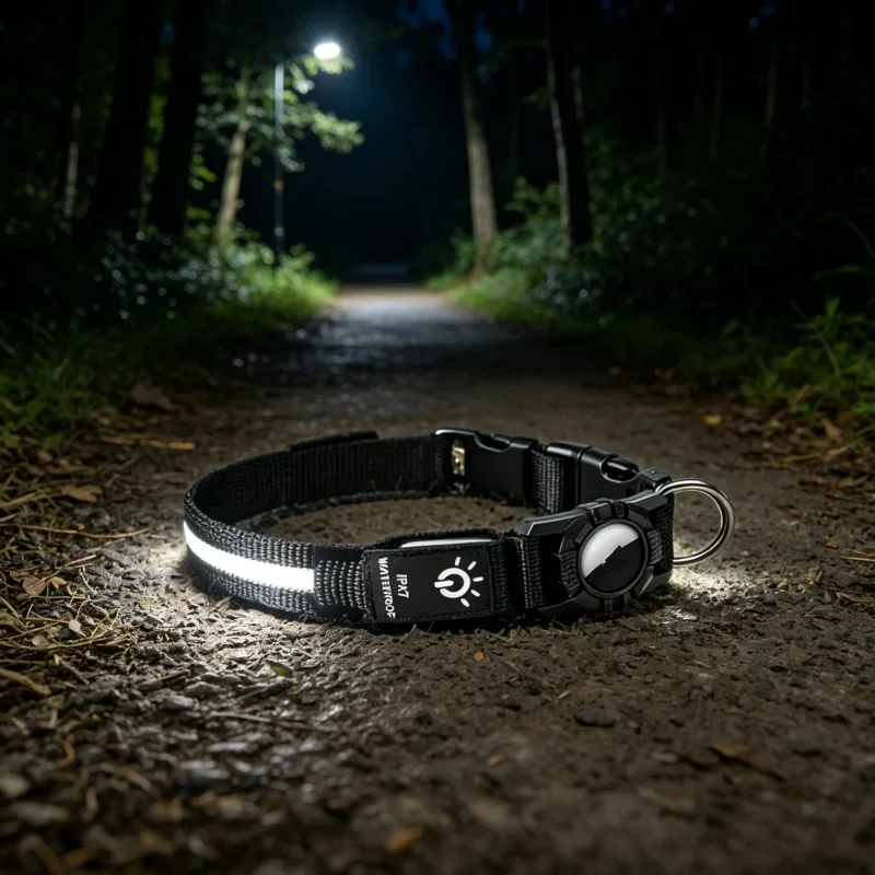 LED Luminous Adjustable Dog Collar Rechargeable Heavy Duty Collar Equipped Airtag Case for Small 1005012214952846