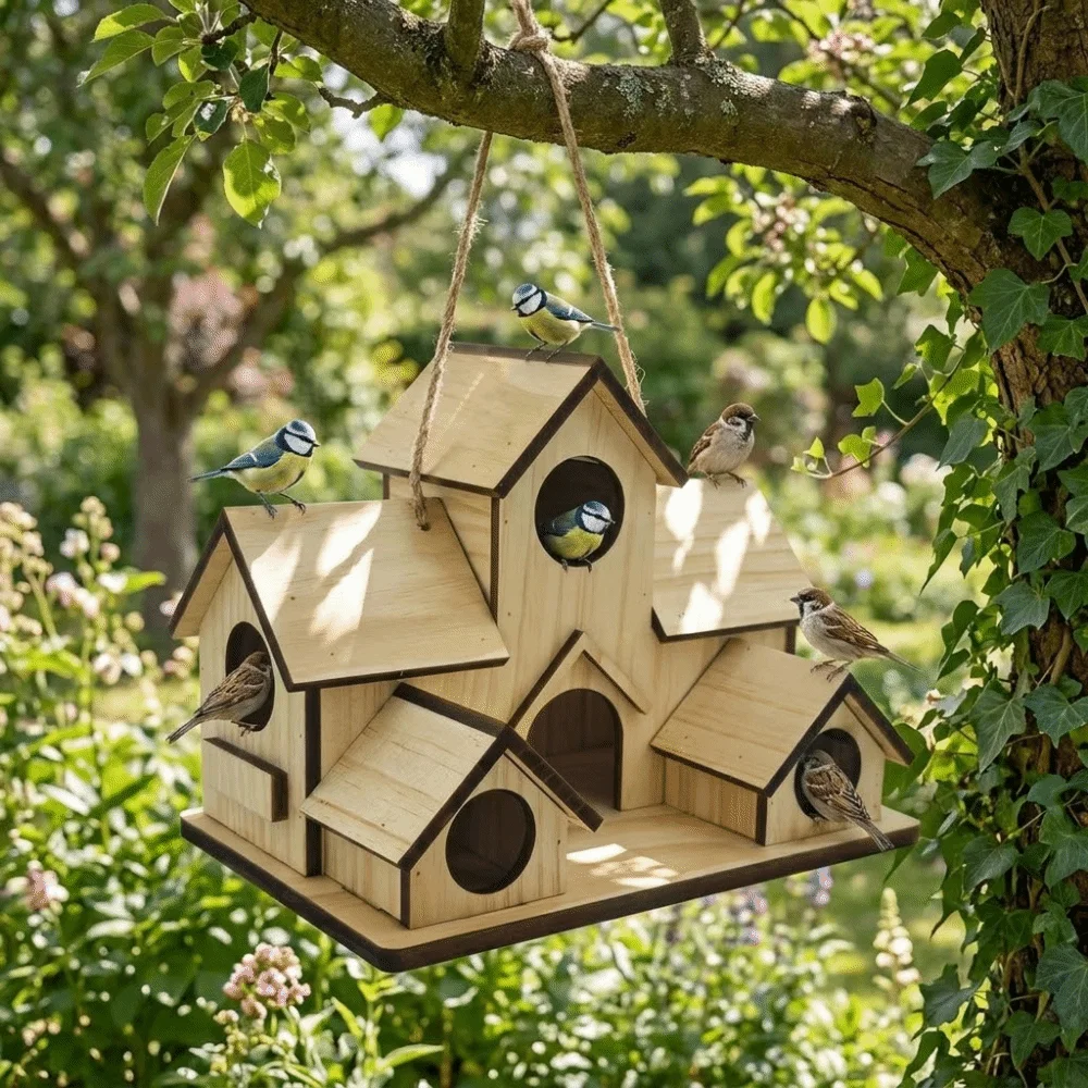 Bird Cages Rainproof Wooden Bird House Ventilation Decorative Hanging Birdhouse Handmade Hatching 1005012215730784