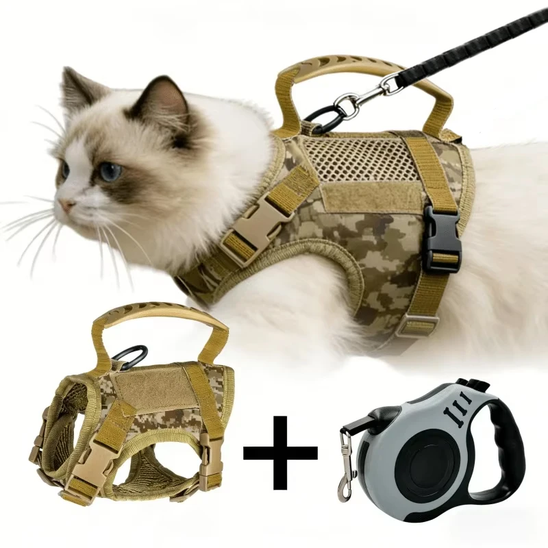 Escape Proof Cat Harness with Retractable Leash Set Adjustable Vest Handle for Outdoor 1005012221044999