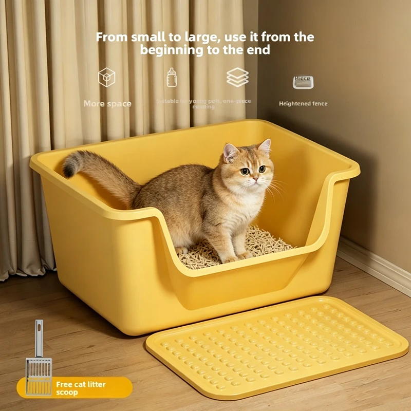 Cat Litter Box, Giant Anti-Splash Semi-Enclosed Cat Toilet, Giant Pet Litter Pan for Indoor Cats 1005012225189247