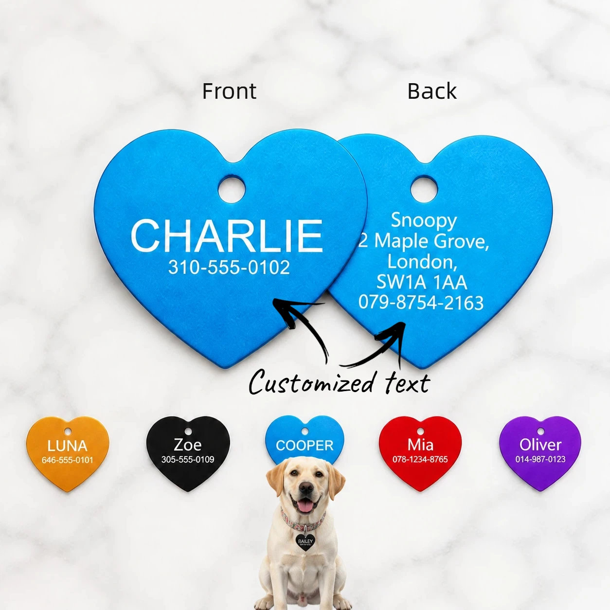 Custom Custom Engraved Dog Tag, Personalized Heart-Shaped Aluminum Alloy Pet ID Tag 1005012226674881
