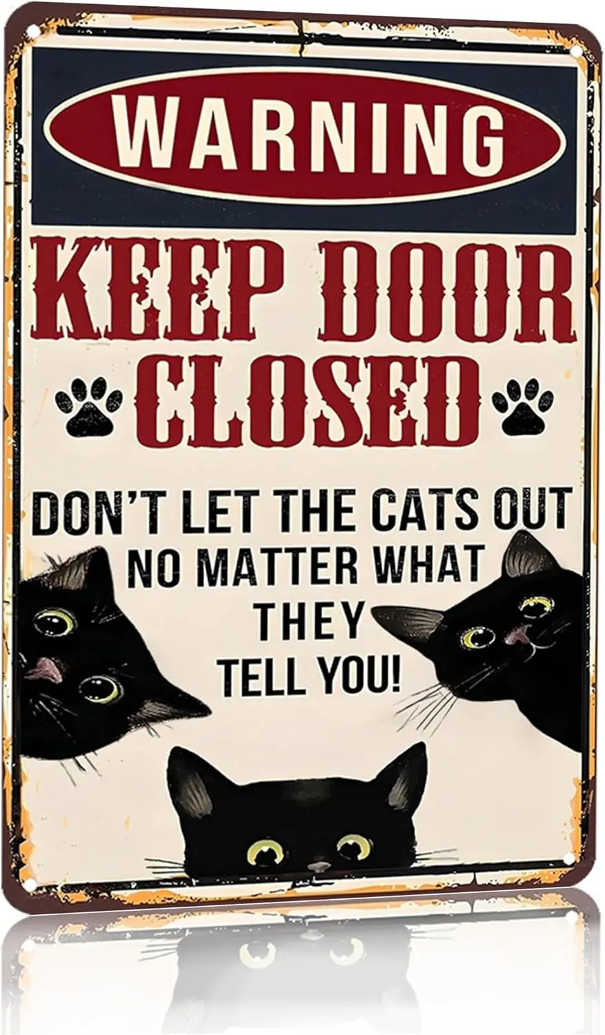 Funny Black Cat Vintage Tin Sign Keep Door Closed for Home House Apartment Wall Decor 3001 1005012227029017